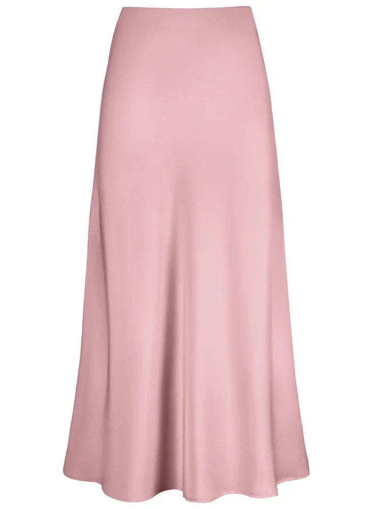 Lune London | Women's Satin Silk Skirts Summer Spring Korean Fashion Clothing Office Ladies Long Skirts Elegant Black Maxi Skirts for Women