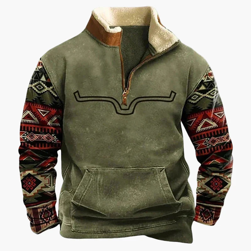 Lune London | Vintage western casual jumper with half zip collar and ethnic pattern for outdoors and leisure