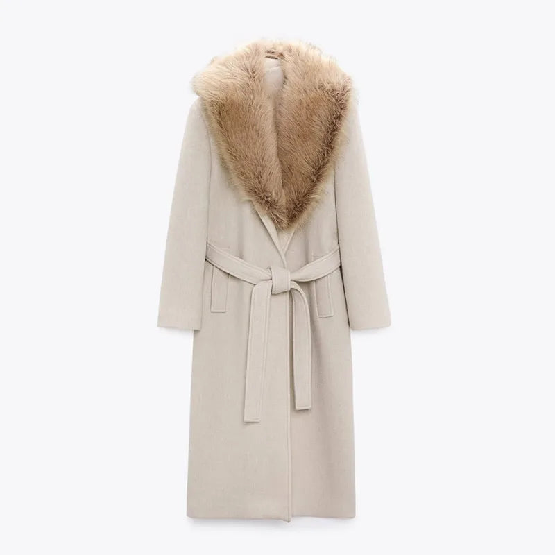 Lune London | Long Coat with Faux Fur Collar Tailored Fit Elegant Look