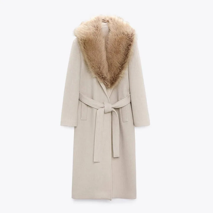 Lune London | Long Coat with Faux Fur Collar Tailored Fit Elegant Look