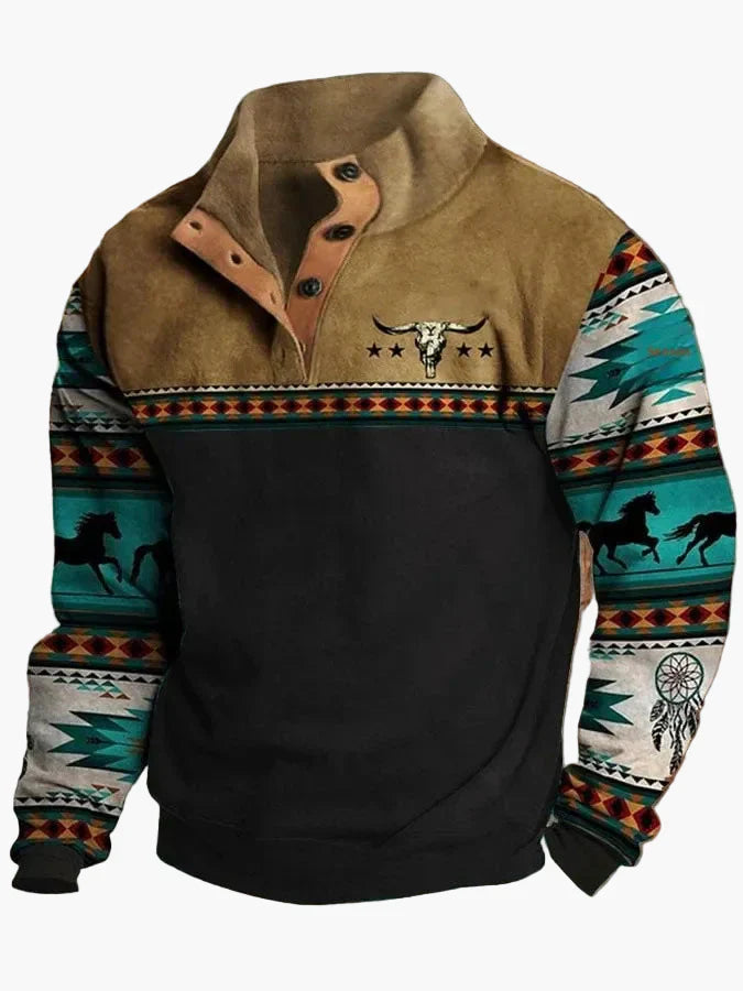 Lune London | Vintage Western Sweatshirt with ethnic pattern and high collar - Casual pullover