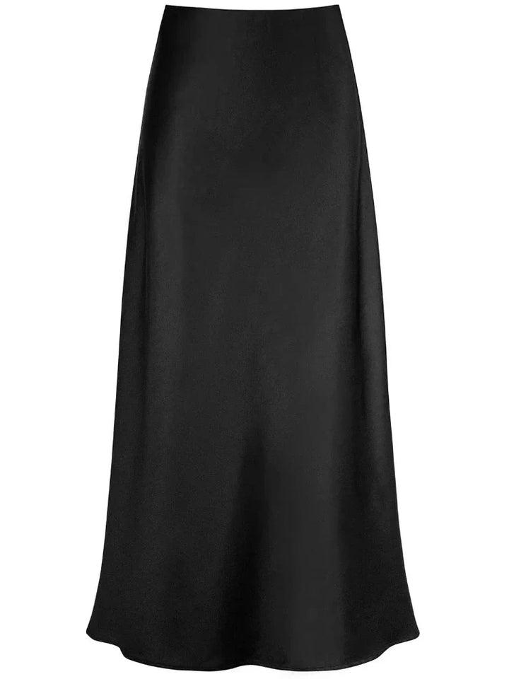 Lune London | Women's Satin Silk Skirts Summer Spring Korean Fashion Clothing Office Ladies Long Skirts Elegant Black Maxi Skirts for Women