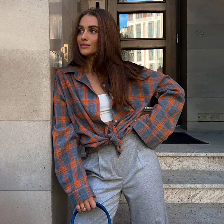 Lune London | Long Sleeve Shirt with Checkered Pattern Cotton Blend Casual and Trendy