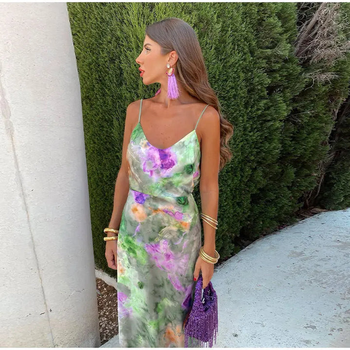 Lune London | Maxi Dress Colorful and Sexy with Halo Dyeing and Removable Bow