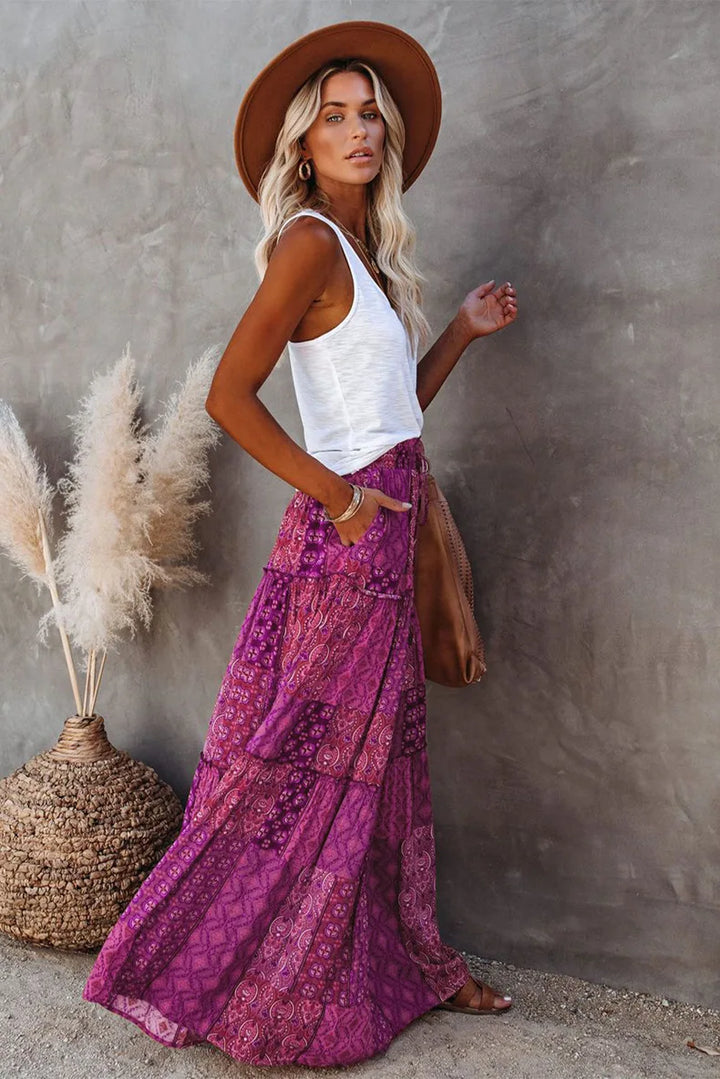 Lune London | High Waisted Long Printed A-Line Skirt Flower Skirt