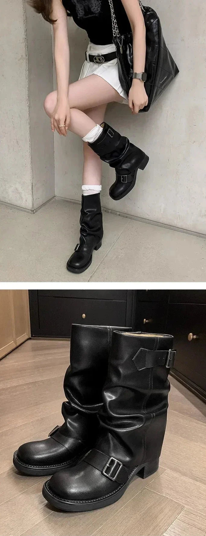 Lune London | Pleated Mid-Calf Boots