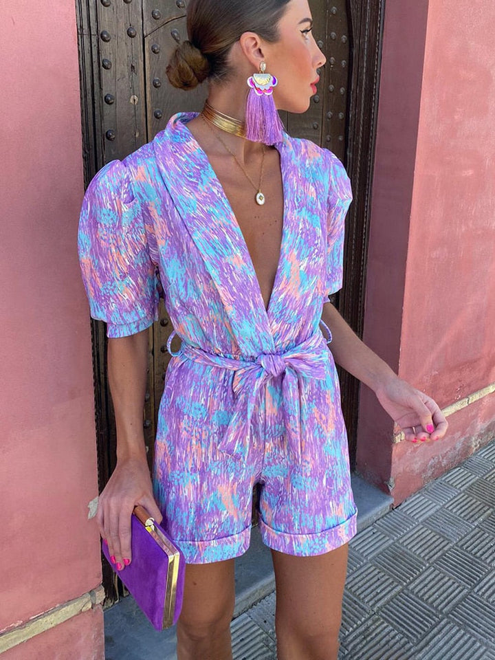 Lune London | Printed Jumpsuit Modern jumpsuit for women with deep V-neck and short sleeves
