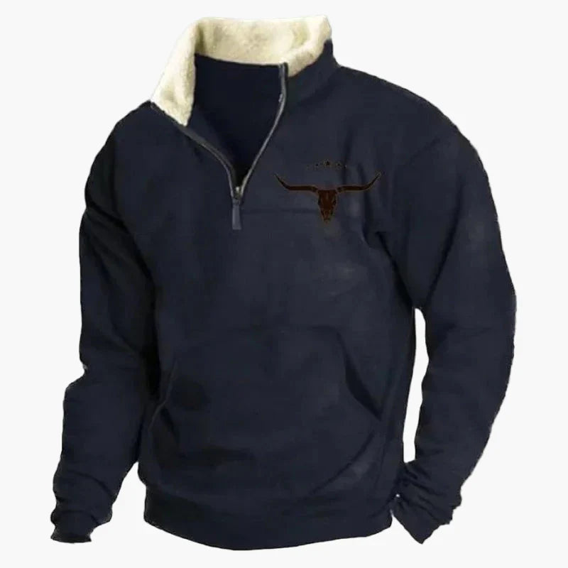 Lune London | Vintage western casual jumper with half zip collar and ethnic pattern for outdoors and leisure
