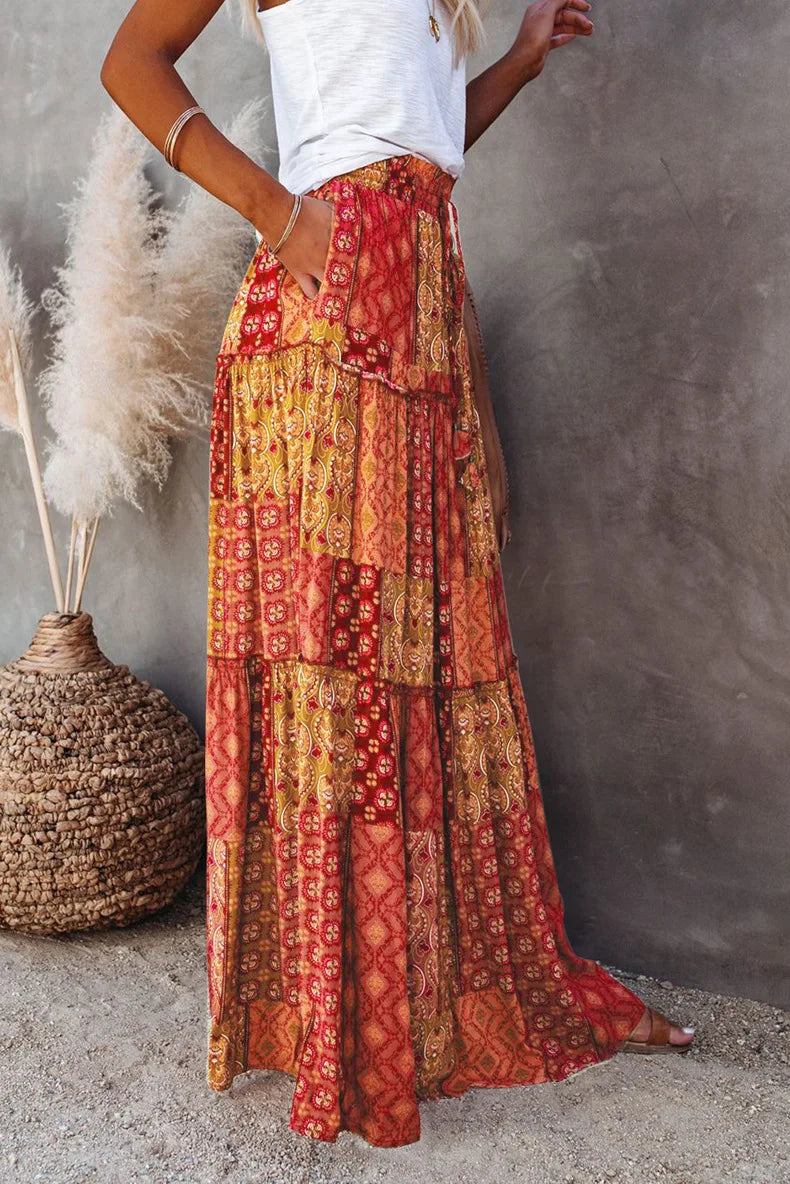 Lune London | High Waisted Long Printed A-Line Skirt Flower Skirt
