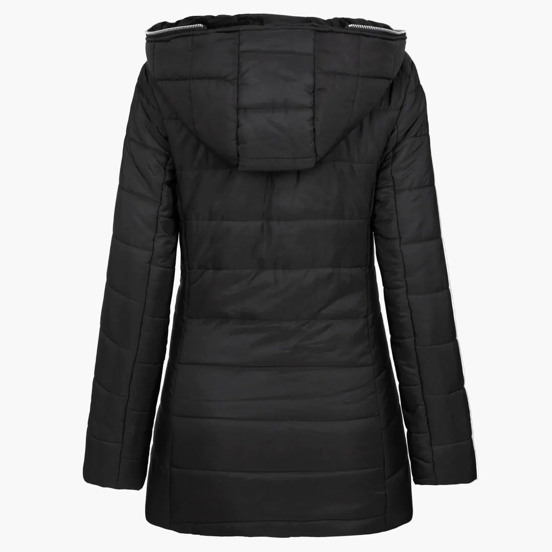 Lune London | Quilted winter jacket with hood and asymmetrical zipper - Trendy outdoor jacket for cold days
