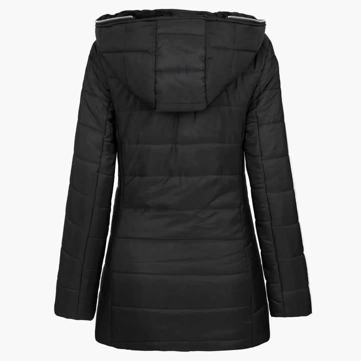 Lune London | Quilted winter jacket with hood and asymmetrical zipper - Trendy outdoor jacket for cold days