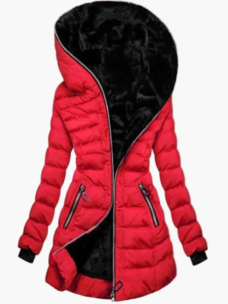 Lune London | Quilted winter jacket with hood and asymmetrical zipper - Trendy outdoor jacket for cold days