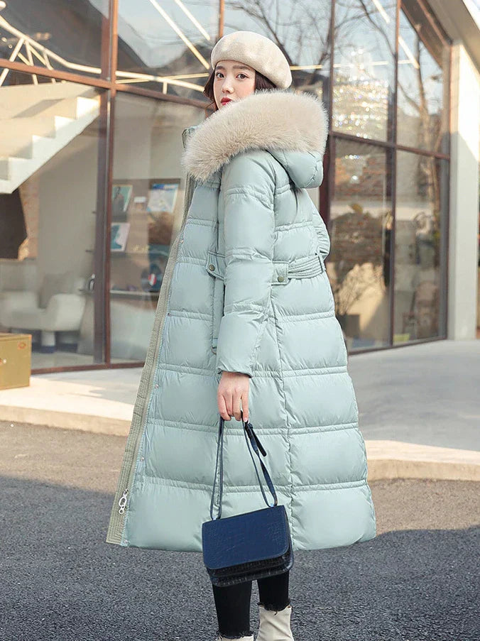 Lune London | Long Winter Jacket Puffer Design Faux Fur Hood Tailored Belt Warm and Insulating