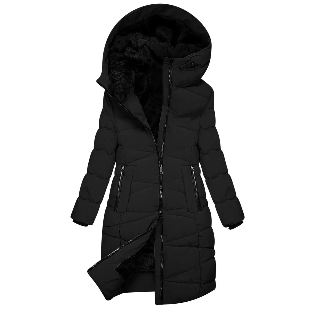 Lune London | Long winter coat - Windbreaker hoodie with zipper, elegant and refined