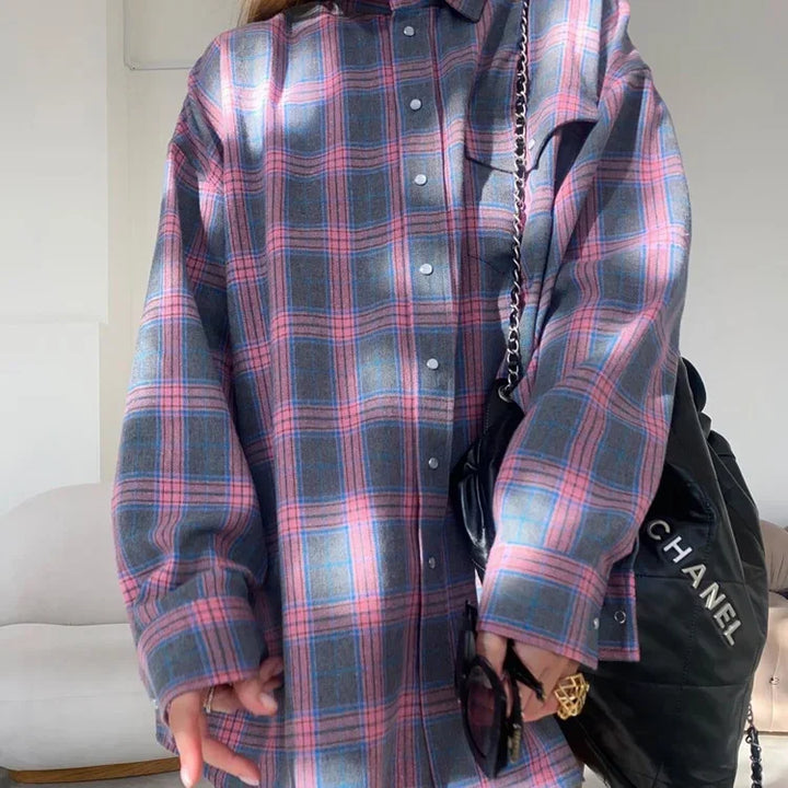 Lune London | Long Sleeve Shirt with Checkered Pattern Cotton Blend Casual and Trendy