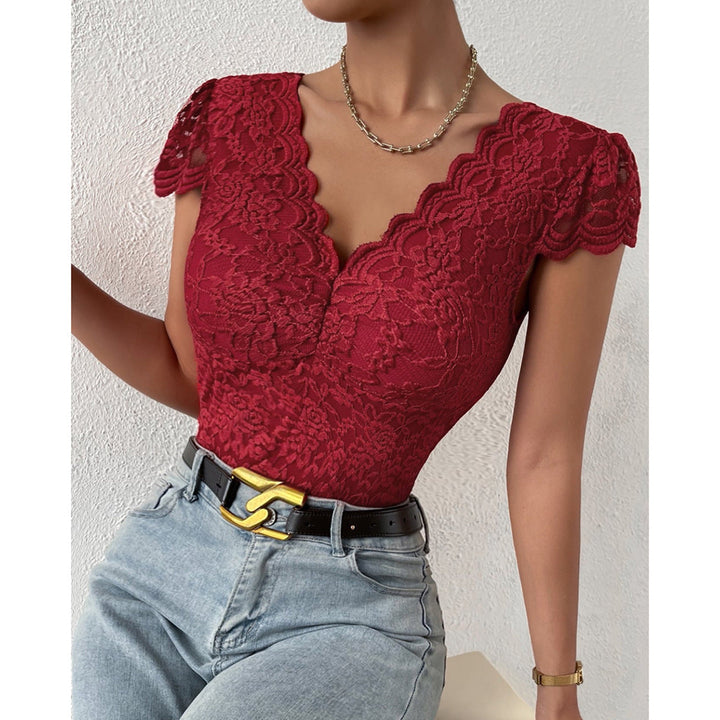 Lune London | Elegant Body Suit with Lace Sleeves and V-Neck