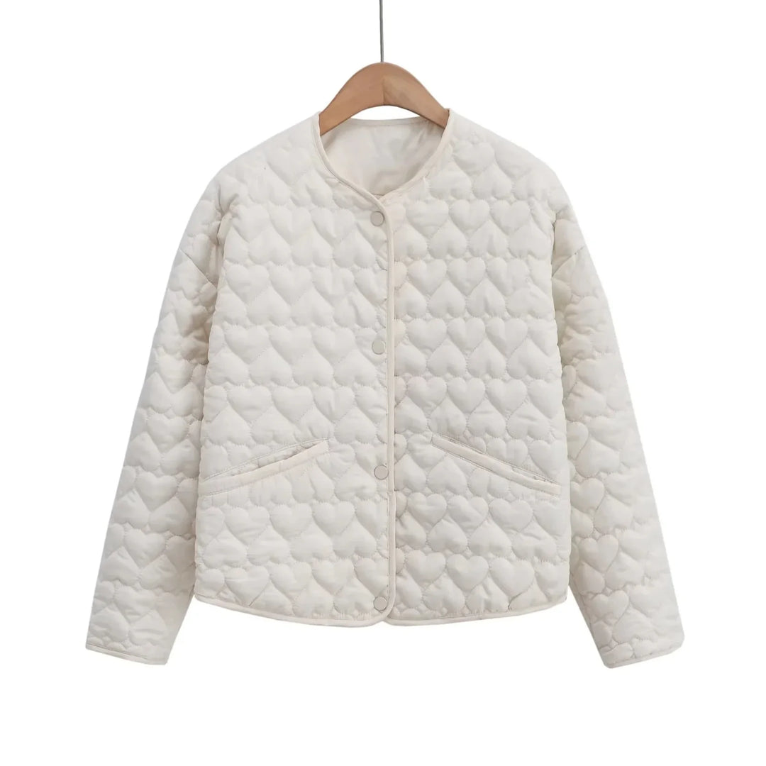 Lune London | Women's quilted jacket with hearts – lightweight puffer with snap fasteners