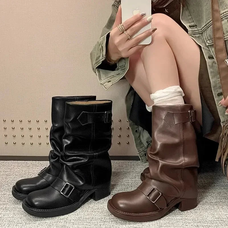 Lune London | Pleated Mid-Calf Boots