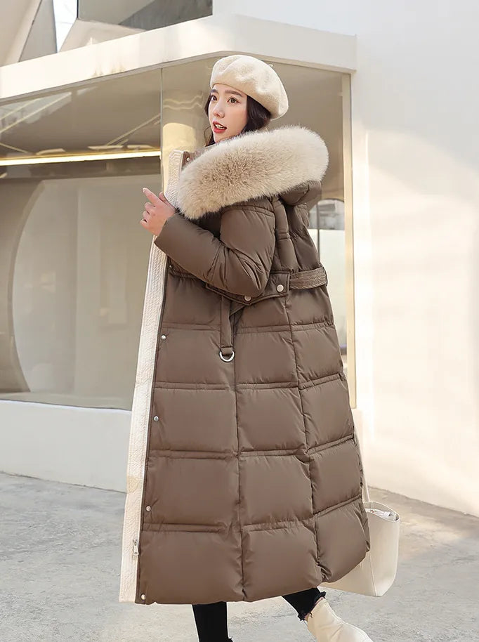 Lune London | Long Winter Jacket Puffer Design Faux Fur Hood Tailored Belt Warm and Insulating