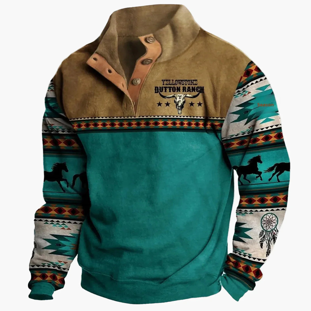 Lune London | Vintage Western Sweatshirt with ethnic pattern and high collar - Casual pullover