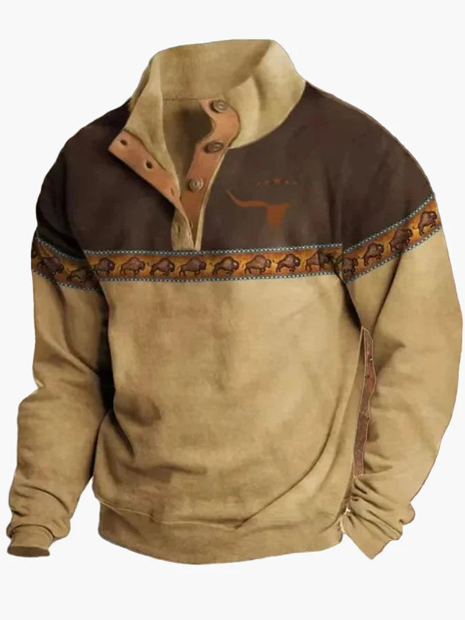 Lune London | Vintage Western Sweatshirt with ethnic pattern and high collar - Casual pullover