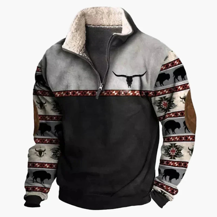 Lune London | Western style sweater with aztec pattern and longhorn design - Comfortable casual sweatshirt for outdoor activities and everyday wear