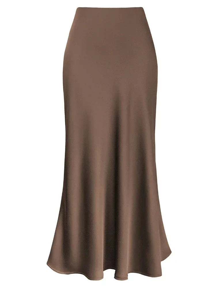 Lune London | Women's Satin Silk Skirts Summer Spring Korean Fashion Clothing Office Ladies Long Skirts Elegant Black Maxi Skirts for Women