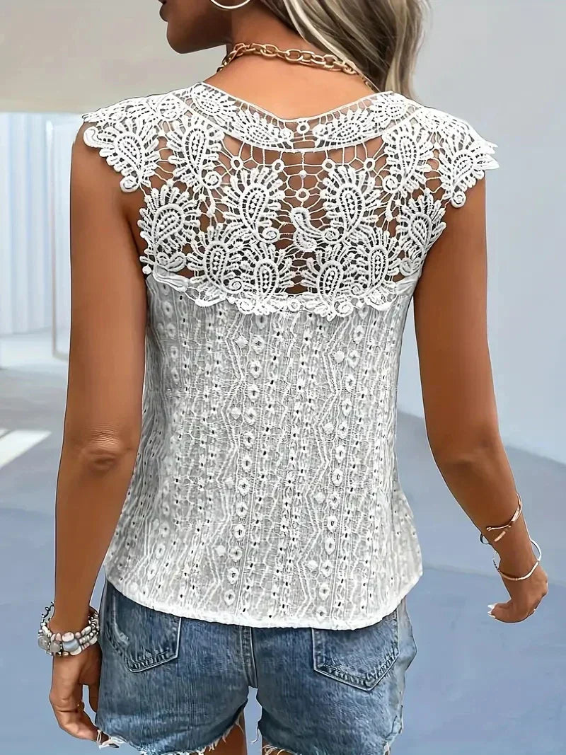 Lune London | Lace Shirt Vintage Elegant Sleeveless V-Neck Women's Summer T-Shirt
