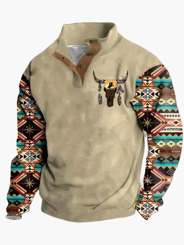 Lune London | Vintage Western Sweatshirt with ethnic pattern and high collar - Casual pullover