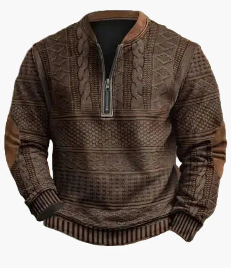 Lune London | Half-zip Sweater - Elegant knit look for autumn and winter, Warm sweatshirt with high collar and elbow patches, Leisure & Everyday