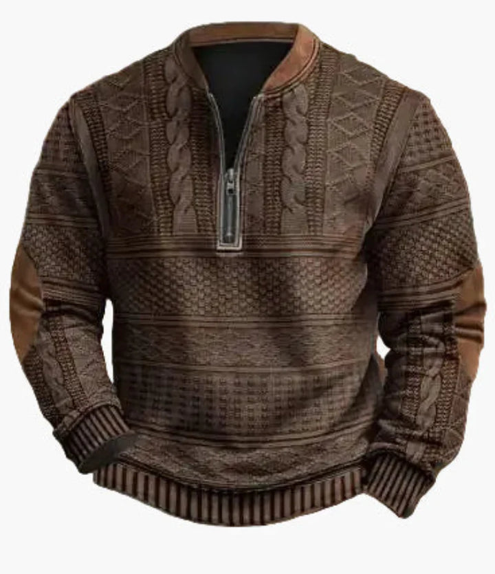 Lune London | Half-zip Sweater - Elegant knit look for autumn and winter, Warm sweatshirt with high collar and elbow patches, Leisure & Everyday