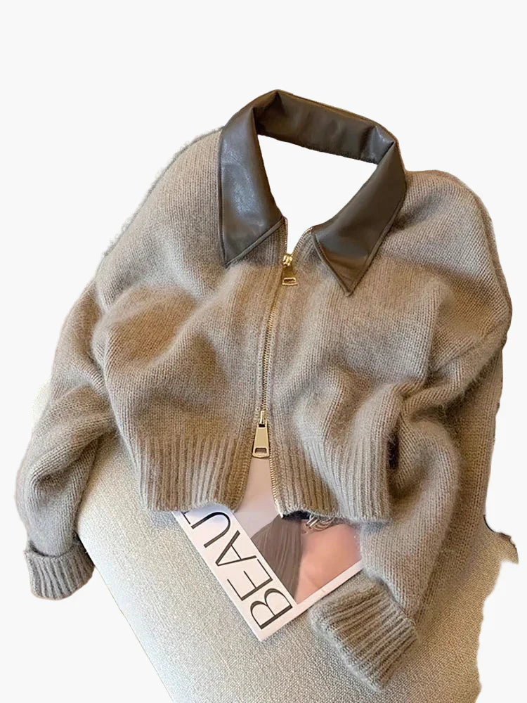 Lune London | Zipped cardigan with elegant collar - Trendy short cardigan for everyday and office