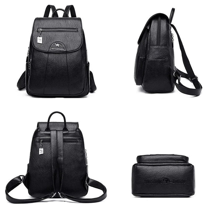 Chic Und Stil | Large Leather Backpack with Theft Protection for Women