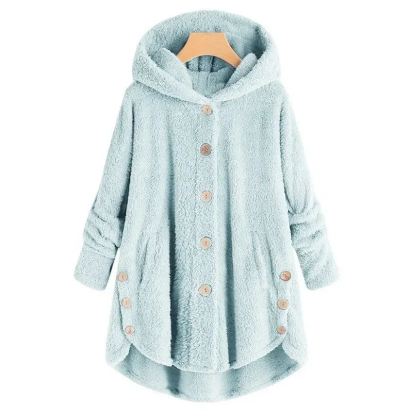 Lune London | Fleece jacket - Loose fit - Hood - Button closure - Long sleeves - Longer at the back