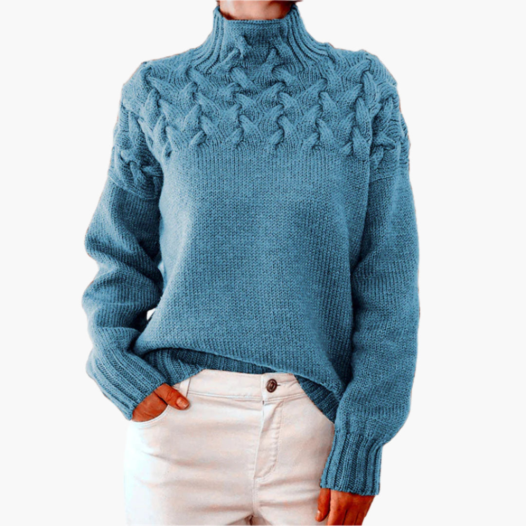 Lune London | Knit sweater with relief pattern and high collar - Elegant winter sweater for everyday life and leisure