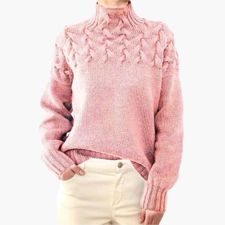 Lune London | Knit sweater with relief pattern and high collar - Elegant winter sweater for everyday life and leisure
