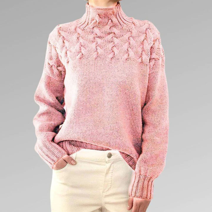 Lune London | Knit sweater with relief pattern and high collar - Elegant winter sweater for everyday life and leisure