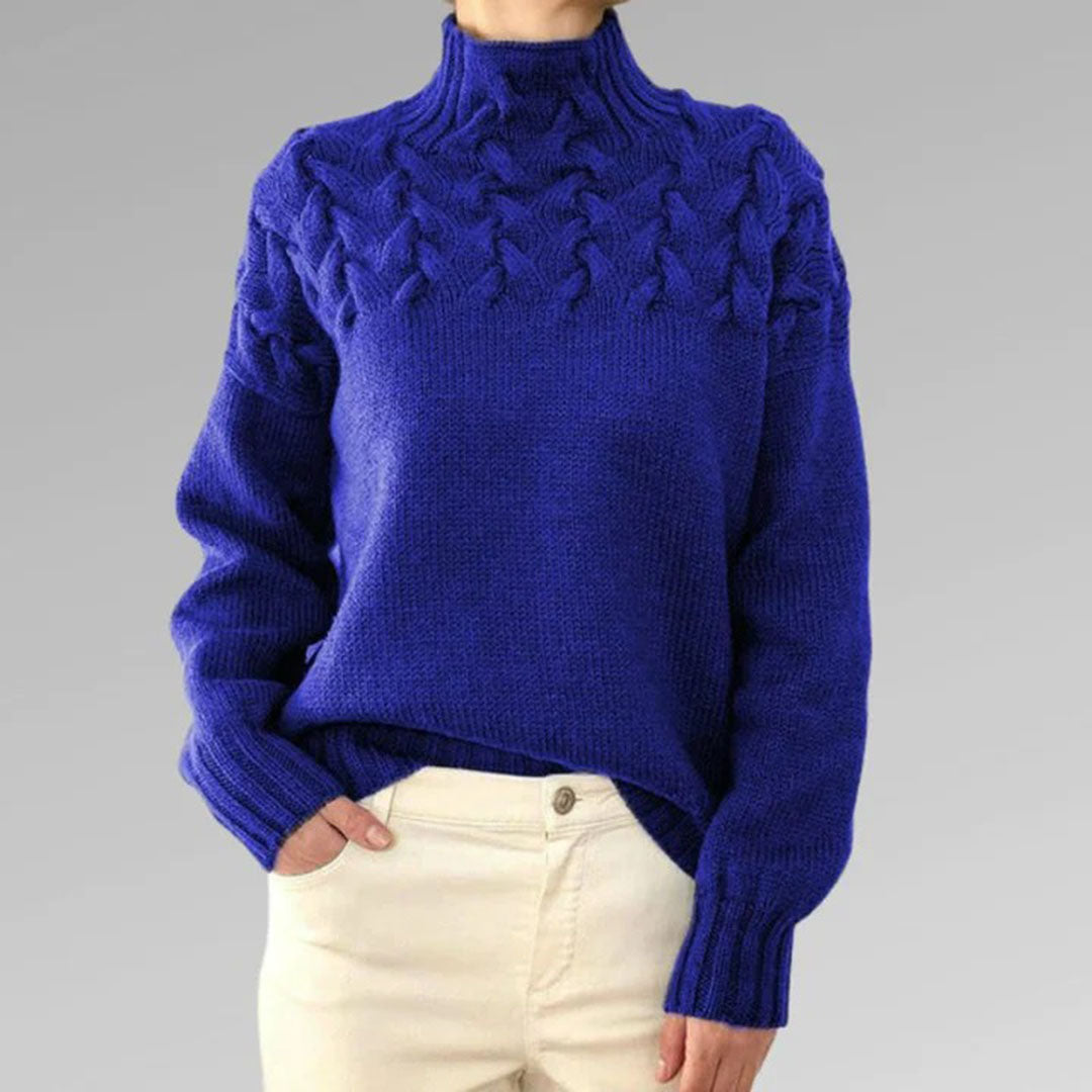 Lune London | Knit sweater with relief pattern and high collar - Elegant winter sweater for everyday life and leisure