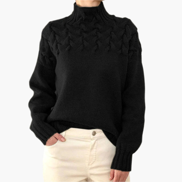 Lune London | Knit sweater with relief pattern and high collar - Elegant winter sweater for everyday life and leisure