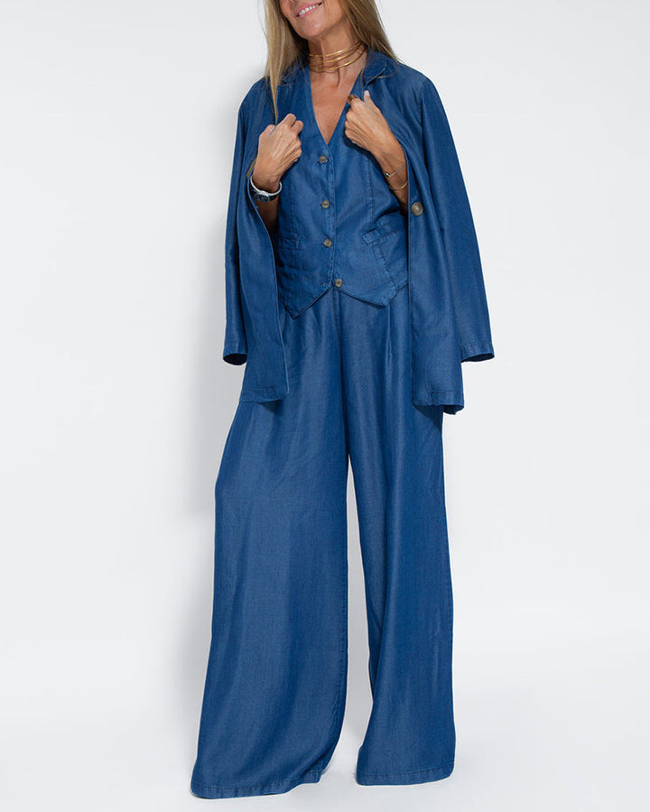 Lune London | Elegant 2-Piece Set Linen Wide Pants & Vest