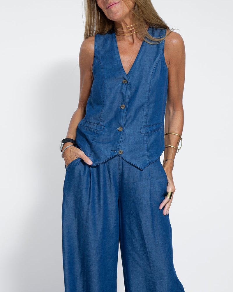 Lune London | Elegant 2-Piece Set Linen Wide Pants & Vest