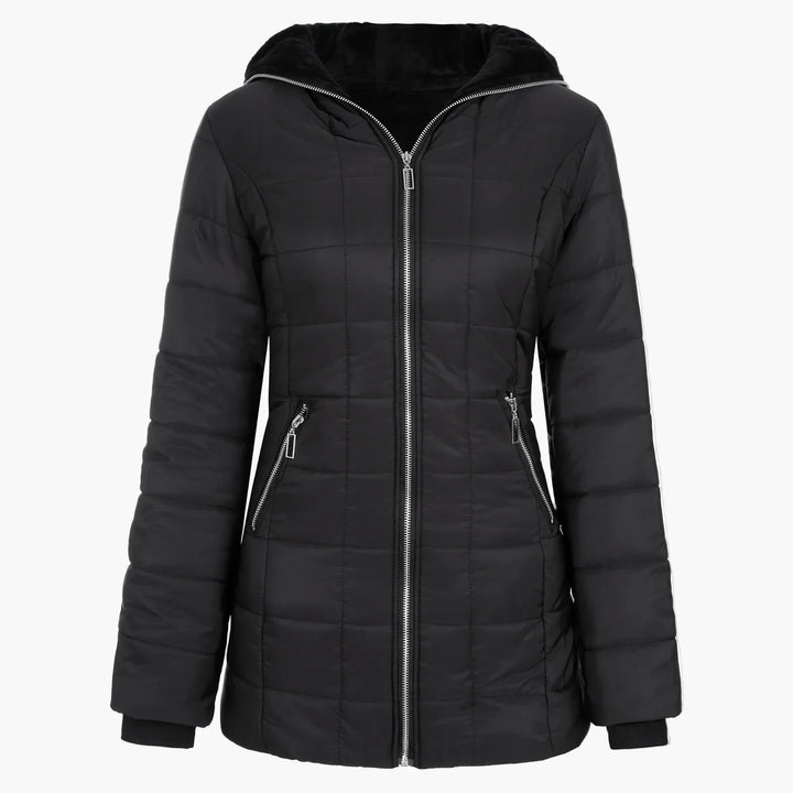 Lune London | Quilted winter jacket with hood and asymmetrical zipper - Trendy outdoor jacket for cold days