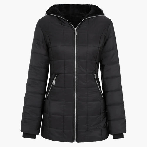 Lune London | Quilted winter jacket with hood and asymmetrical zipper - Trendy outdoor jacket for cold days