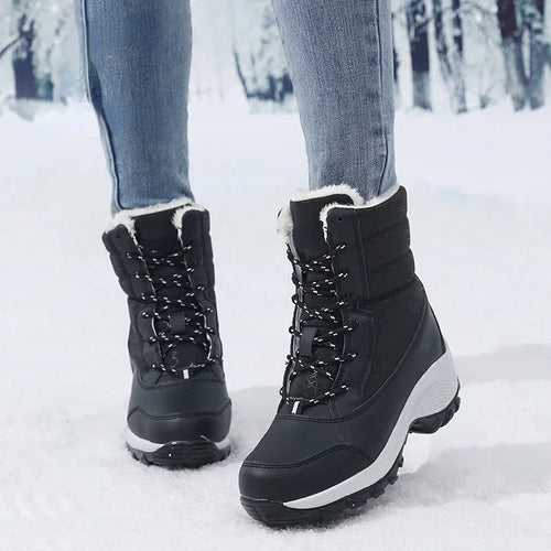 Lune London | Snow boots - Mid Calf Lace-up Boots - Lined with Faux Fur - Water Resistant - Platform Sole