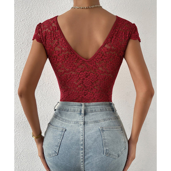 Lune London | Elegant Body Suit with Lace Sleeves and V-Neck