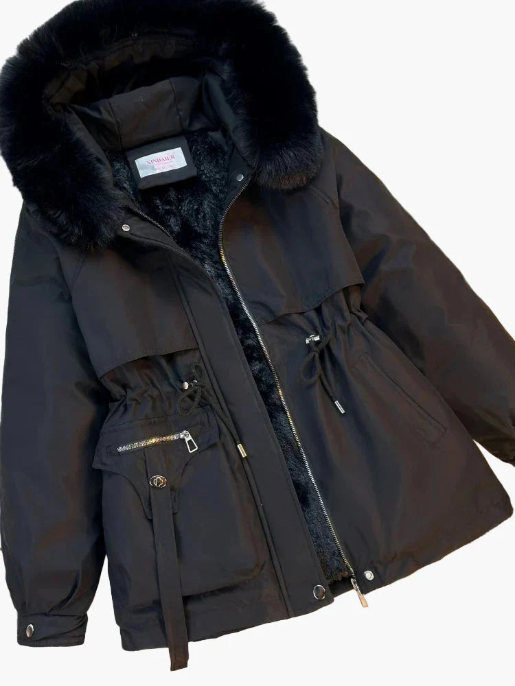 Lune London | Winter jacket with hood and faux fur collar - Elegant parka for cold days