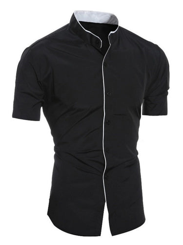 Lune London | Herren Slim Fit Stehkragenhemd Kurzarm
