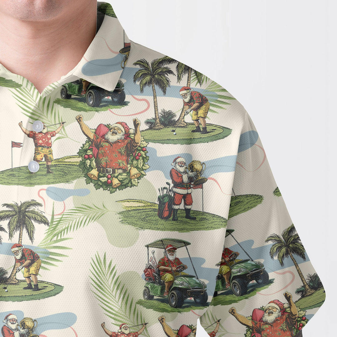 Lune London | Hommes Beige Santa Golf jouant Polo Shirts de Noël Golf