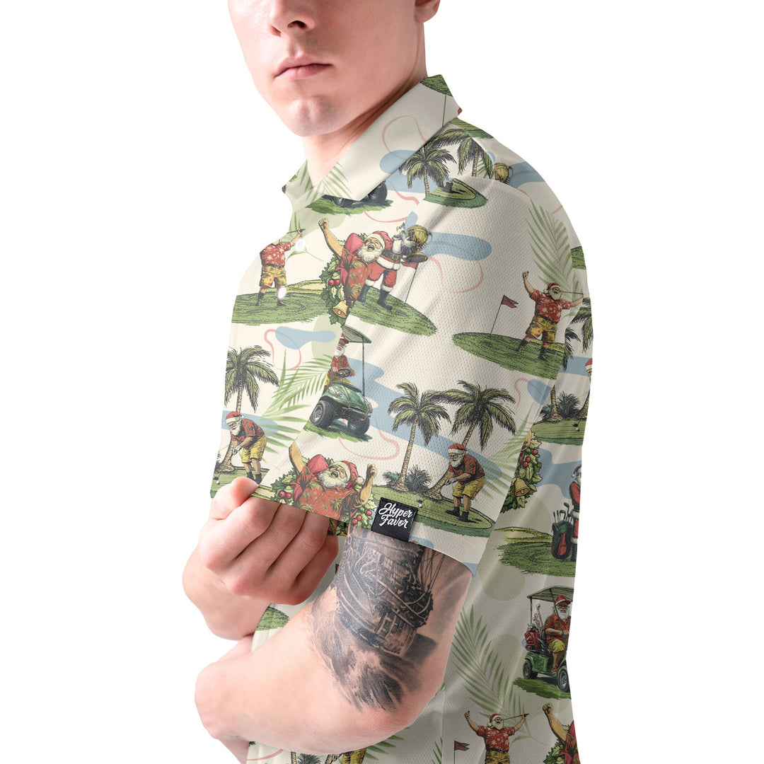 Lune London | Hommes Beige Santa Golf jouant Polo Shirts de Noël Golf
