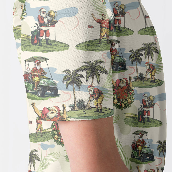 Lune London | Hommes Beige Santa Golf jouant Polo Shirts de Noël Golf